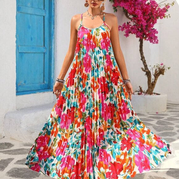 Multicolor Boho Women's Romantic Floral Print Long Dress - Picture 6 of 7